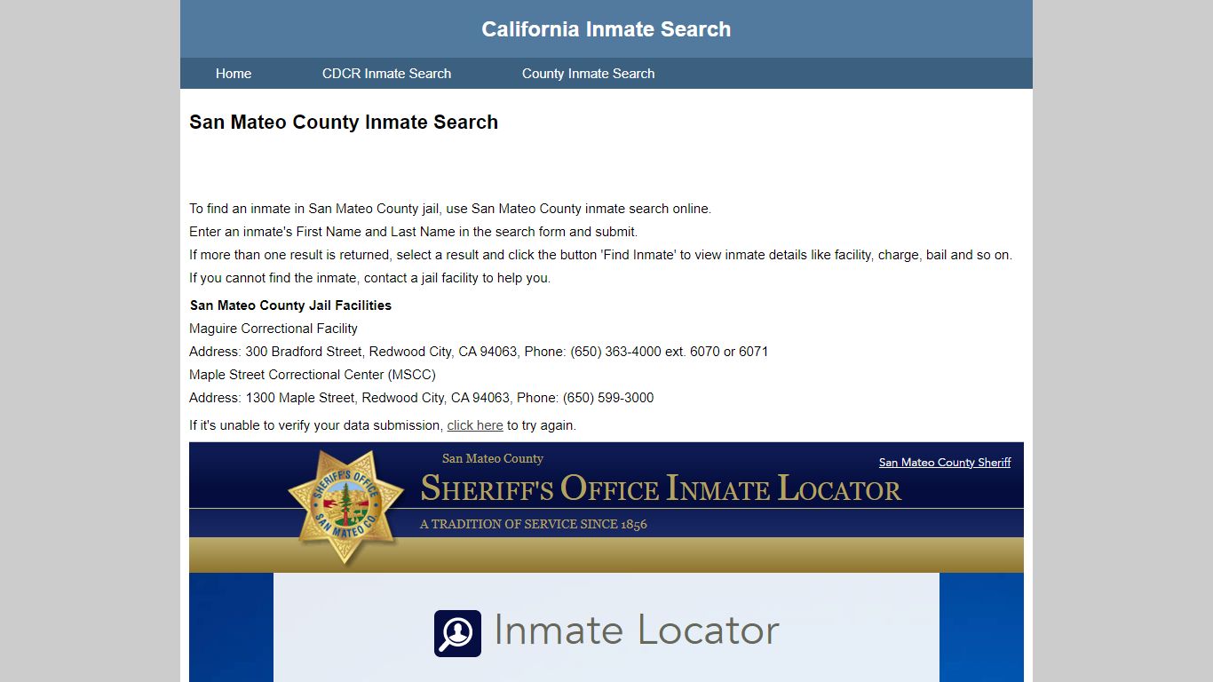 San Mateo County Inmate Search
