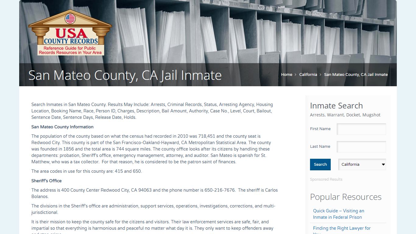 San Mateo County, CA Jail Inmate | Name Search